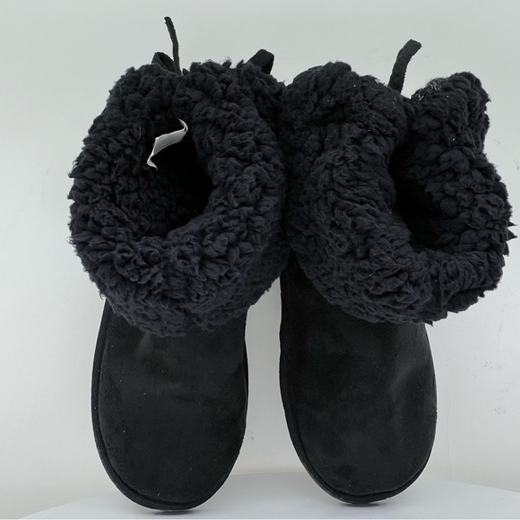 Muk Luks Cozy Boots Black Fleece Snow Winter Outdoor Hiking Boho Hippie Warm - Picture 10 of 15